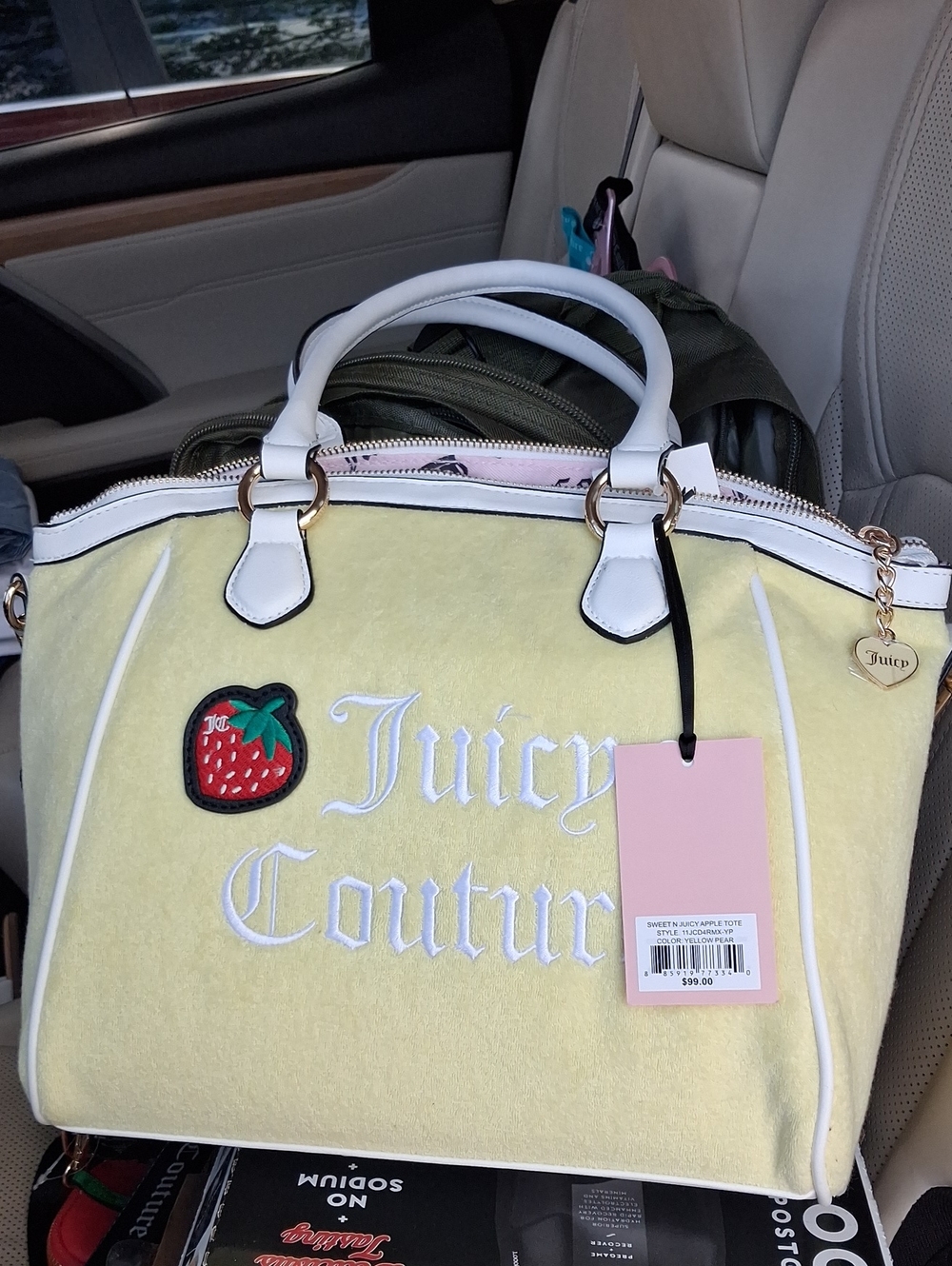 Juicy Couture Yellow Tote with White Trim and Strawberry Patch
